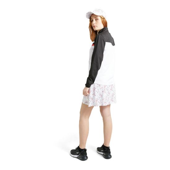Model wearing Abacus Ladies Sherwood Full-Zip Floral White Golf Fleece Back View