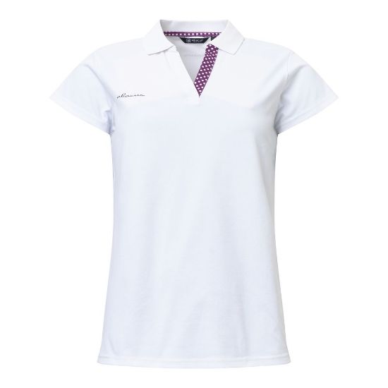 Abacus Ladies Merion Cupsleeve Violet Check Golf Polo Shirt Front View