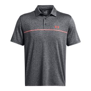 Under Armour Men's Playoff 3.0 Stripe Black Golf Polo Shirt Front View