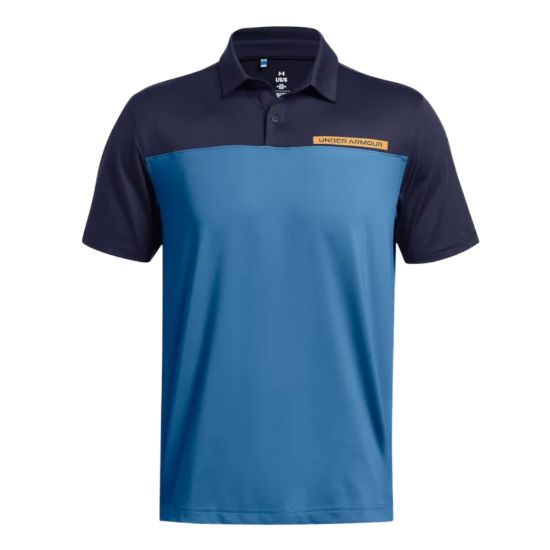 Under Armour Men's T2G Colour Block Blue Golf Polo Shirt Front View