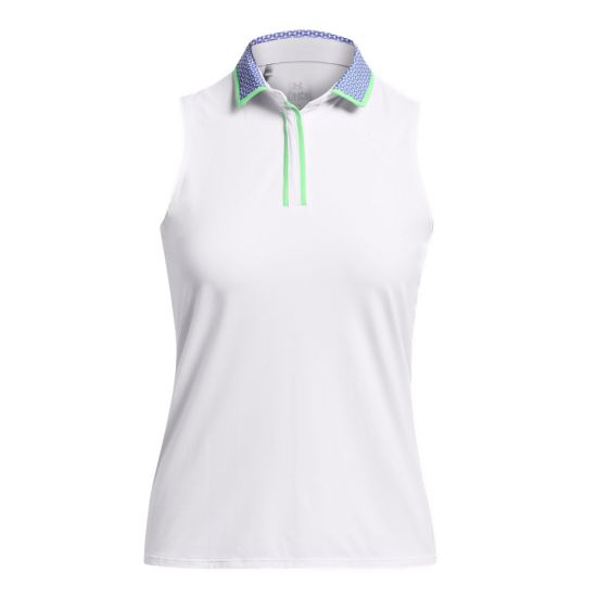 Under Armour Ladies Iso Chill White Sleeveless Golf Polo Shirt Front View