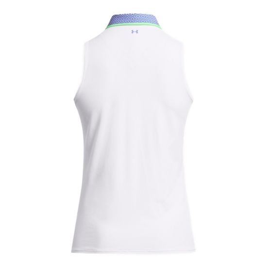 Under Armour Ladies Iso Chill White Sleeveless Golf Polo Shirt Back View