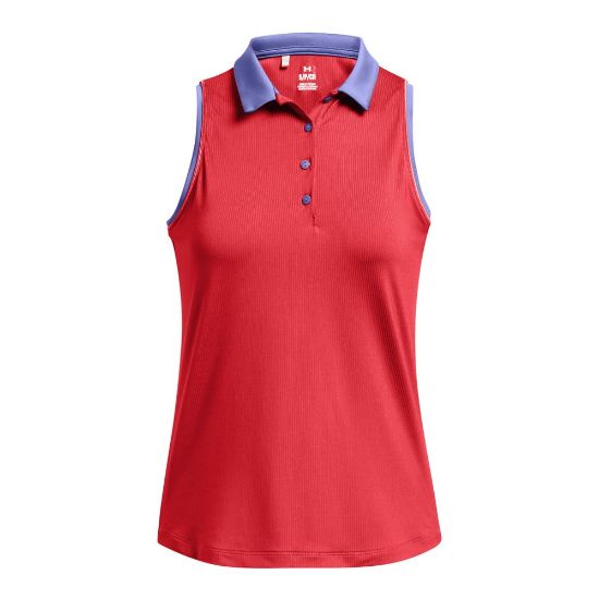 Under Armour Ladies Playoff Jacquard Green Sleeveless Golf Polo Shirt Front View