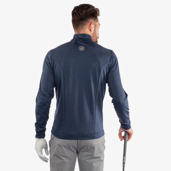 Model wearing Galvin Green Men's Dylan Insula Navy Golf Pullover Back View