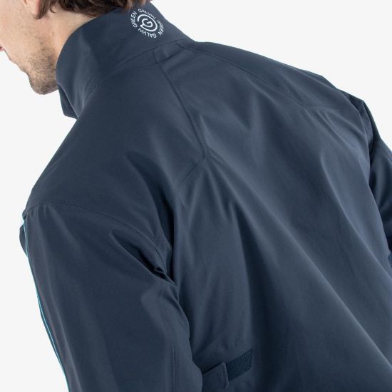 Model wearing Galvin Green Men's Armstrong Gore-Tex Navy Golf Jacket Back View
