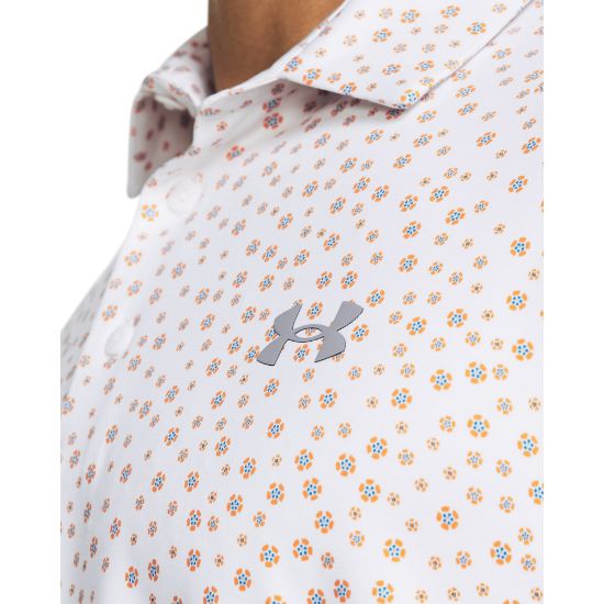 Under Armour Men's Playoff 3.0 Printed White Golf Polo Shirt Collar View