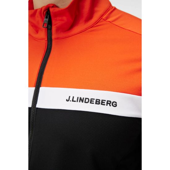 Model wearing J.Lindeberg Men's Jarvis Black Golf Midlayer Front