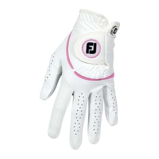 FootJoy Ladies WeatherSof White/Pink Golf Glove Front View
