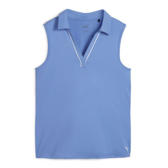 Puma Ladies Cloudspun Piped SL Blue Golf Polo Shirt Front View
