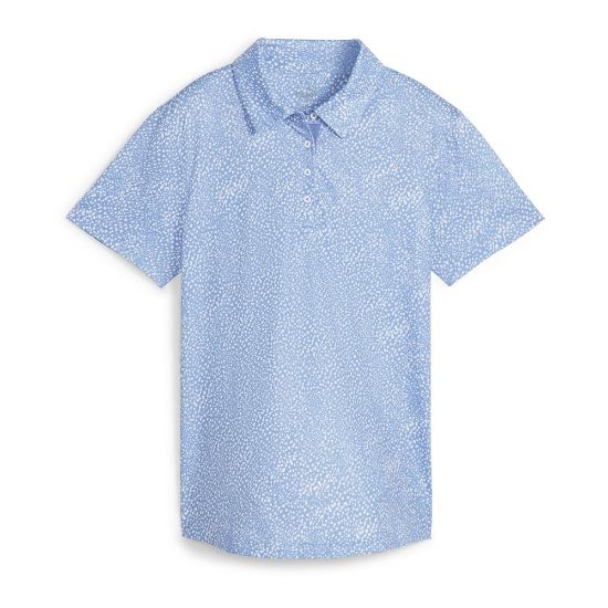 Puma Ladies Cloudspun Microdot Blue Golf Polo Shirt Front View
