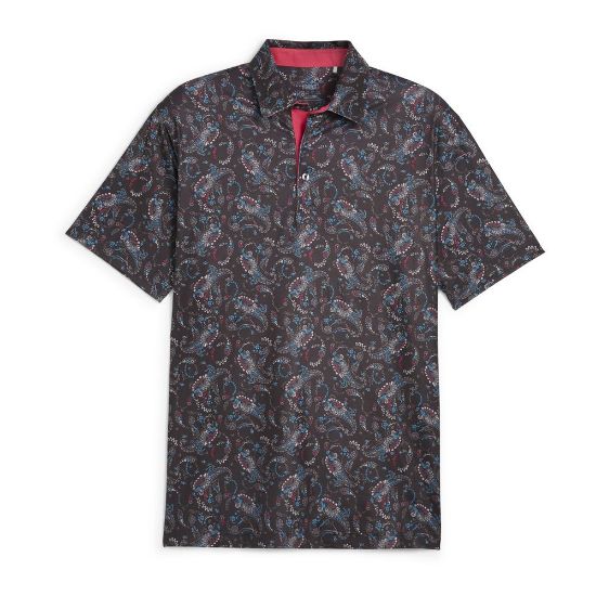Puma Men's Cloudspun Paisley Black Golf Polo Shirt Front View