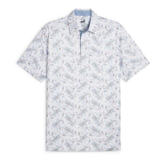 Puma Men's Cloudspun Paisley White Golf Polo Shirt Front View