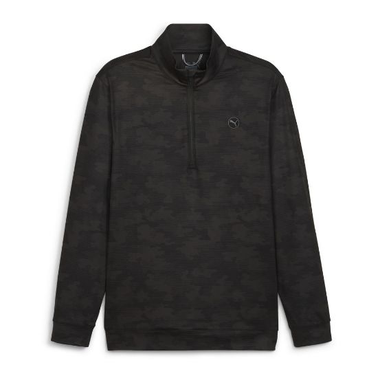 Puma Men's Cloudspun Camo 1/4 Zip  Black Golf Midlayer Front View