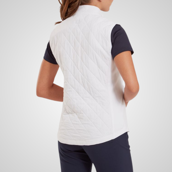 Model wearing FootJoy Ladies Insulated White Golf Vest Back View