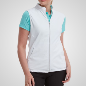 Model wearing FootJoy Ladies Jersey White Golf Vest