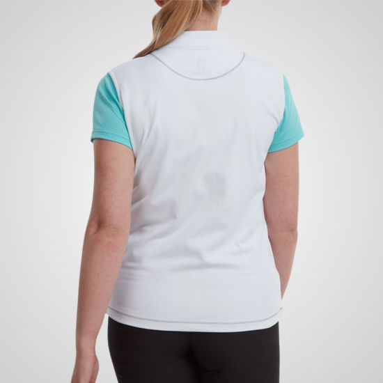 Model wearing FootJoy Ladies Jersey White Golf Vest Back View