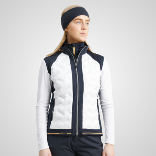 Model wearing Abacus Ladies Grove Hybrid Golf Vest Front View White