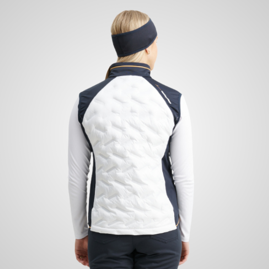 Model wearing Abacus Ladies Grove Hybrid Golf Vest Rear View White