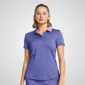 Model wearing Under Armour Ladies Pitch Playoff Starlight Golf Polo Shirt Front View
