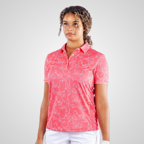 Model wearing Galvin Green Ladies Mallory V8+ Rose Golf Polo Shirt Front View