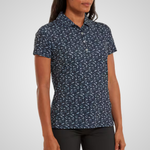 FootJoy Ladies Floral Print Lisle Golf Polo Shirt Navy Front