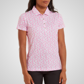 FootJoy Ladies Floral Print Lisle Golf Polo Shirt White Front