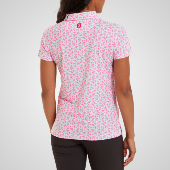 FootJoy Ladies Floral Print Lisle Golf Polo Shirt White Back