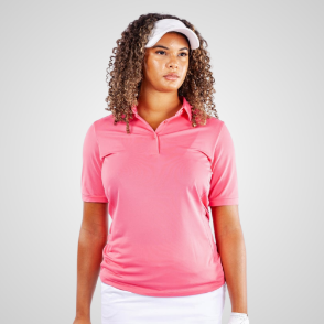 Model wearing Galvin Green Ladies Melody V8+ Rose Golf Polo Shirt Front View