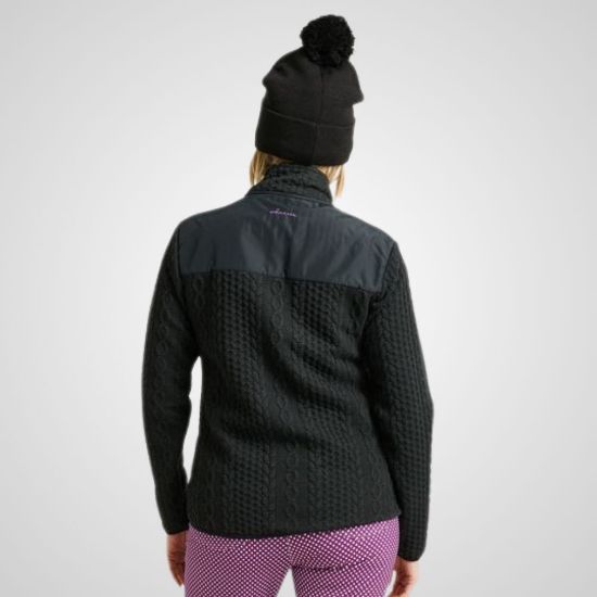 Model wearing Abacus Ladies Adare Midlayer Black Golf Jacket Back View
