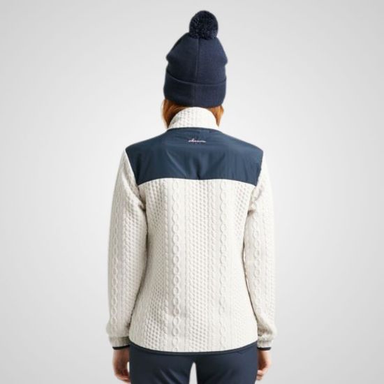 Model wearing Abacus Ladies Adare Midlayer White Golf Jacket Back View