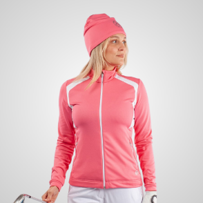 Model wearing Galvin Green Ladies Destiny Insula Rose Golf Midlayer Front View