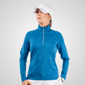 Model wearing Galvin Green Ladies Dina Blue Golf Sweater Front View