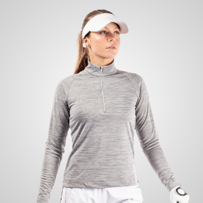 Model wearing Galvin Green Ladies Dina Grey Golf Sweater Front View