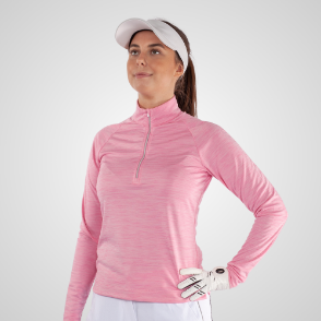 Model wearing Galvin Green Ladies Dina Pink Golf Sweater Front View