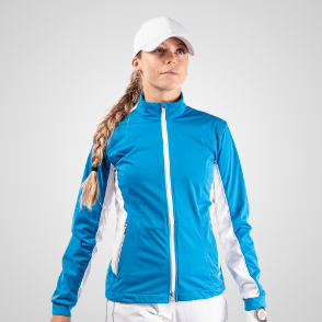 Model wearing Galvin Green Ladies Larissa Blue Golf Midlayer Front View