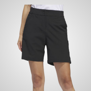 Model wearing adidas Ladies Ultimate 365 Bermuda Black Golf Shorts Front View