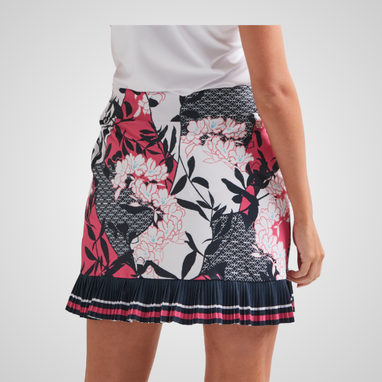 Model wearing PING Ladies Georgia Pink Golf Skort Back View