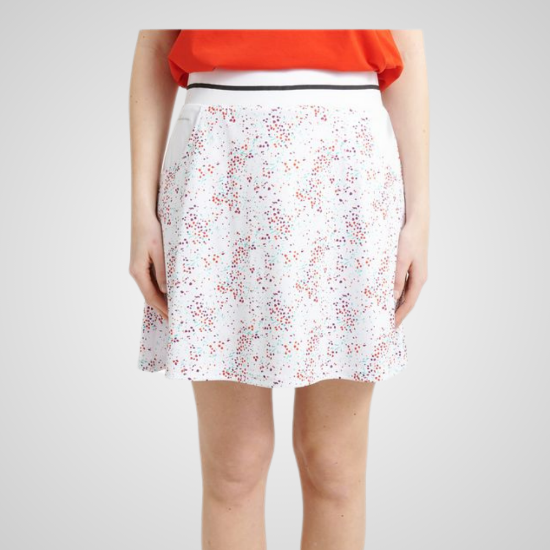 Model wearing Abacus Ladies Juliet White Golf Skort Front View
