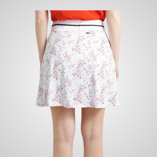 Model wearing Abacus Ladies Juliet White Golf Skort Back View