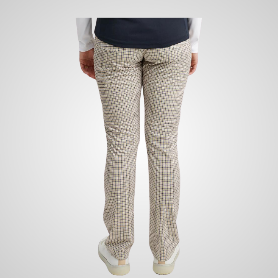 Model wearing Abacus Ladies Druids Windvent Golf Trousers Harvest Check Rear View