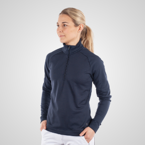 Model wearing Galvin Green Ladies Dolly Navy Golf Sweater Front View