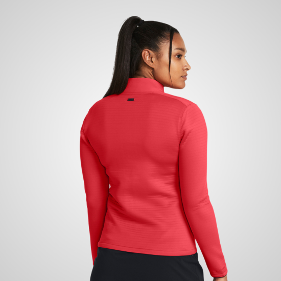 Moder wearing Under Armour Ladies Storm Daytona Red Golf Jacket Back View