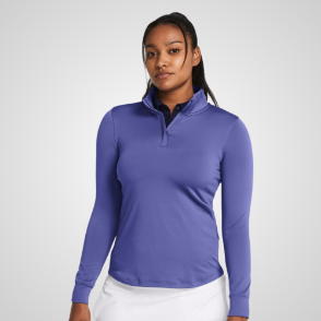 Model wearing Under Armour Ladies Playoff 1/4 Zip Starlight Golf Pullover Front View