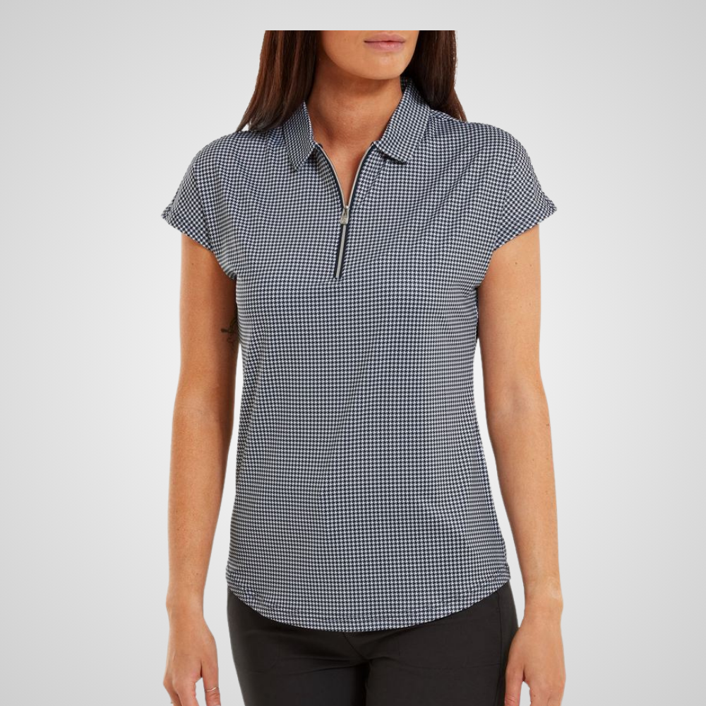 FootJoy Ladies Cap Sleeve Houndstooth Print Golf Polo Shirt