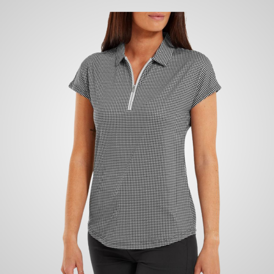 Picture of FootJoy Ladies Cap Sleeve Houndstooth Print Golf Polo Shirt