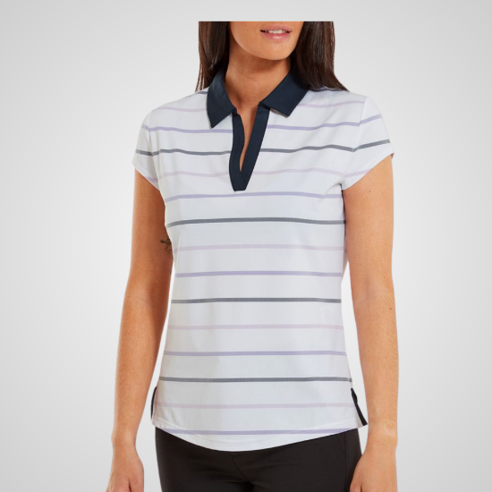 Picture of FootJoy Ladies Cap Sleeve Birdseye Stripe Golf Shirt