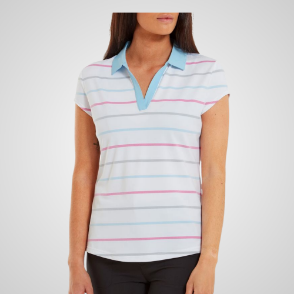 Picture of FootJoy Ladies Cap Sleeve Birdseye Stripe Golf Shirt