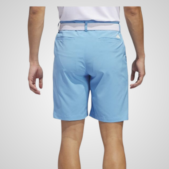 Model wearing adidas Men's Ultimate 365 Semi Blue Burst Golf Shorts Back View