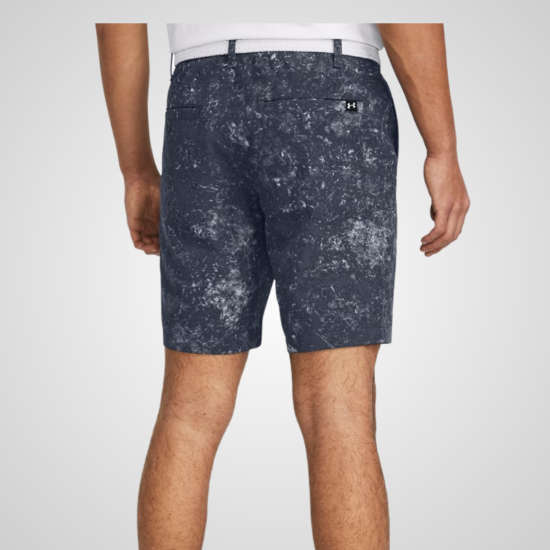 Model wearing Under Armour Men's Drive Printed Grey Golf Shorts Back View
