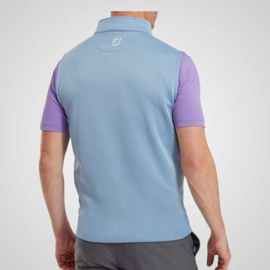 Model wearing FootJoy Men's 1/2 Zip Storm Grey Golf Vest Back View